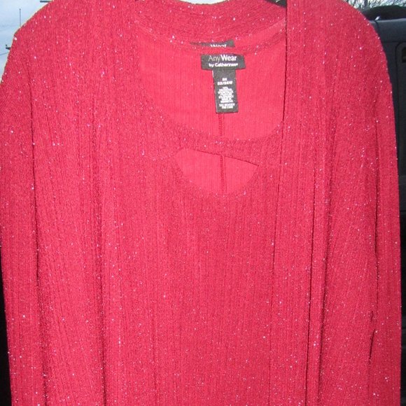 💕Plus Size 22/24 Catherines 2X Red Sparkly Dressy Sweater Cardigan/tank womens - Picture 6 of 7
